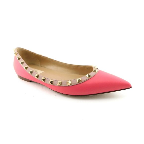 VALENTINO Rockstud Rose Pink Leather Studded Ballerina Flats 39 - Picture 2 of 10